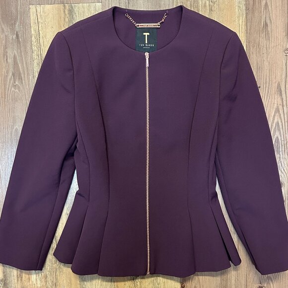 Ted Baker Evening Jacket, Size 0, Burgundy, Flared Cuff, Zipper - Picture 3 of 6
